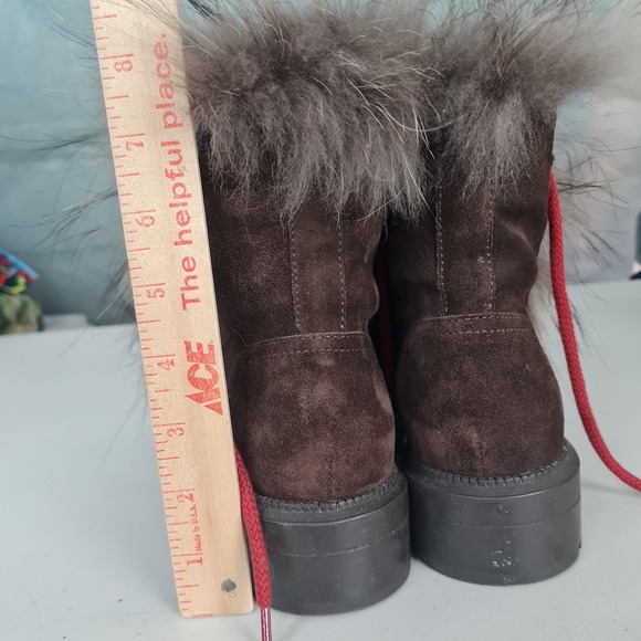 Aquatalia Lilaana Boots Womens 7.5 Brown Suede Fur Lace Up Italy Hike Winter - Picture 12 of 16